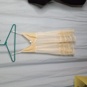 Gilligan & O'Malley L Chiffon Cami Panty Set Nightie Sheer Lace Ecru NEW